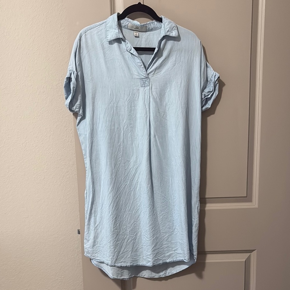 Thread & Supply Light Blue Collared 100% lyocell shirt Dress sz M